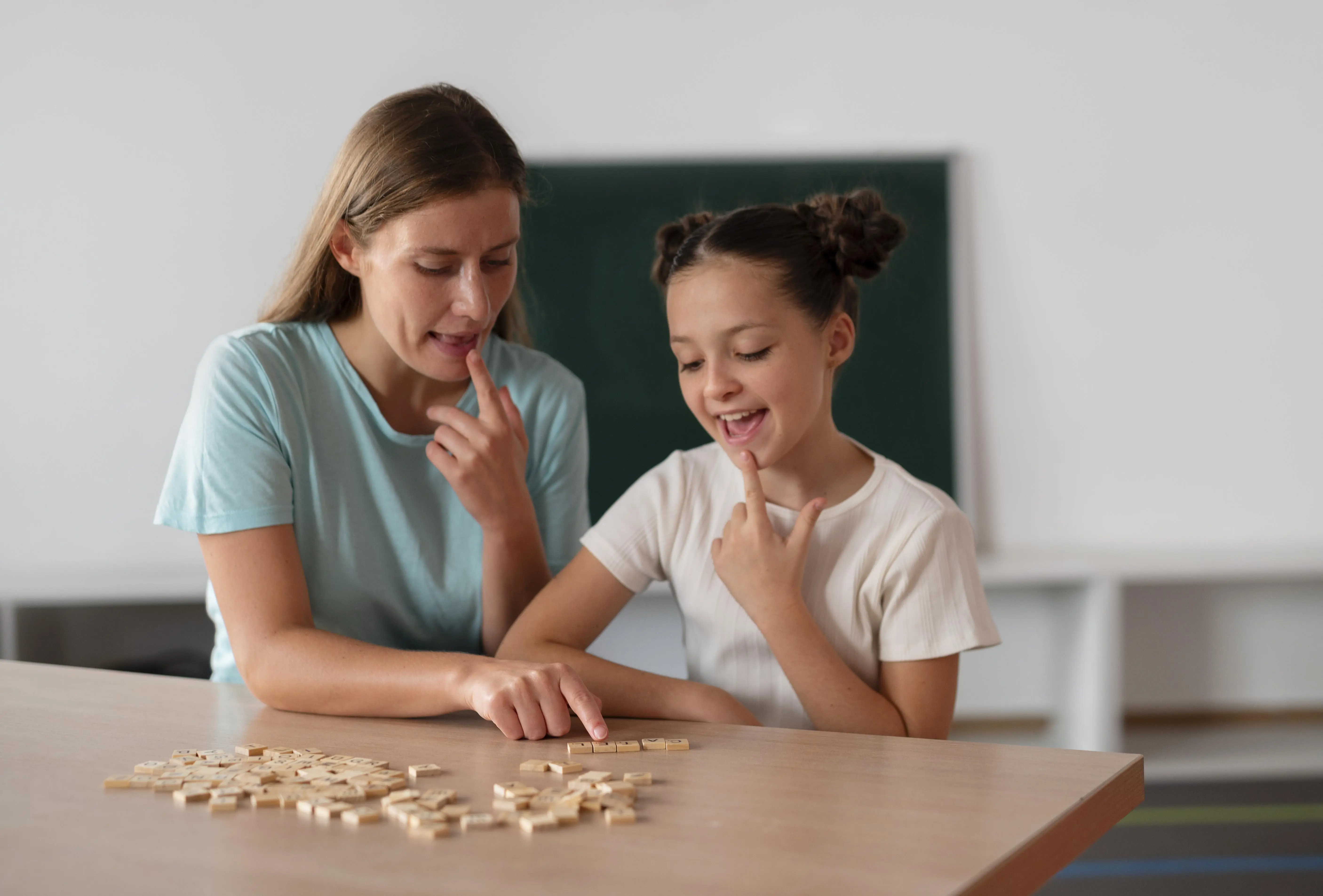 Speech therapist conducting precise diagnostic evaluation with standardized testing materials